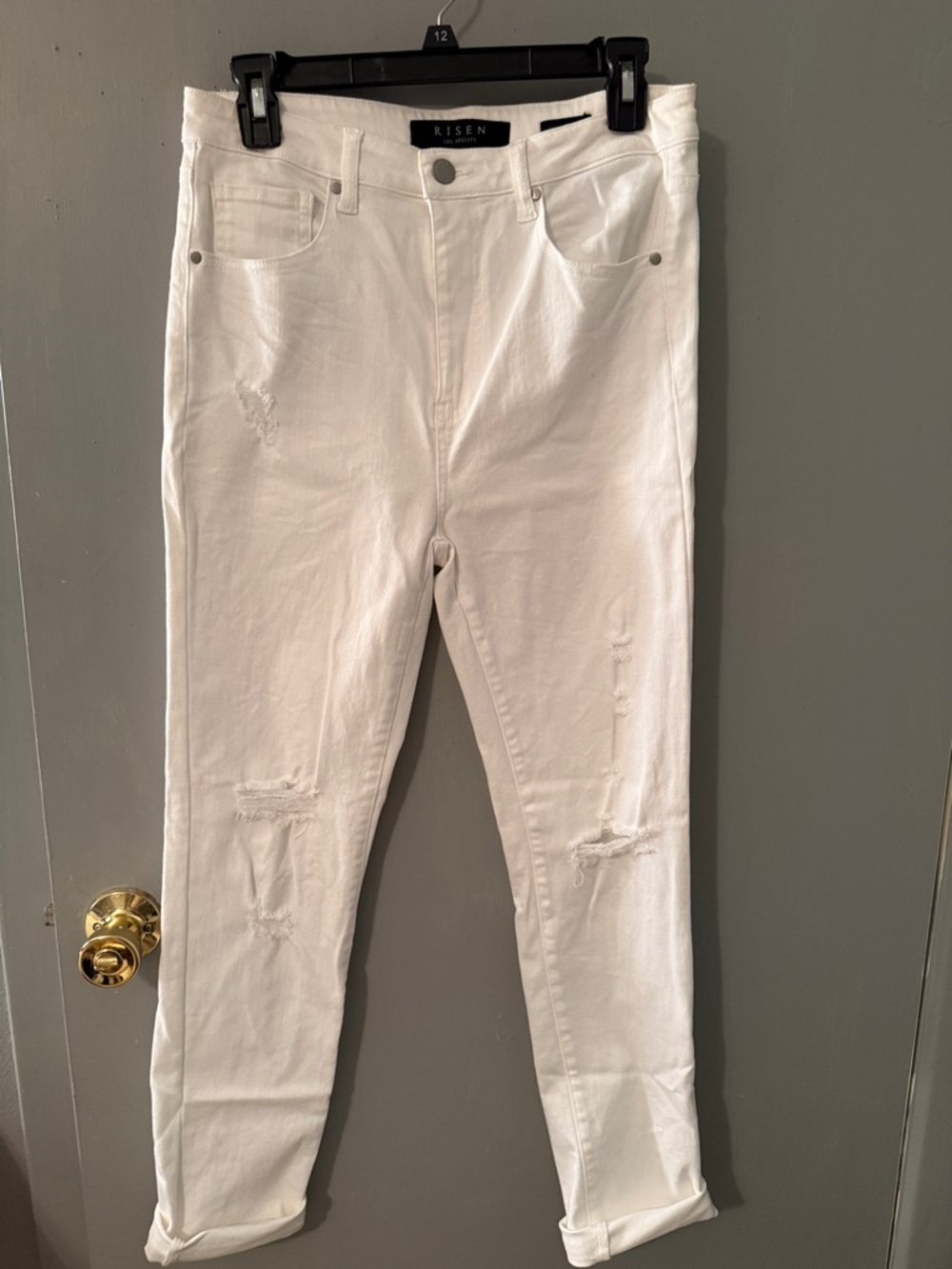 Risen White Straight Leg Jeans for Women - Subtle Distress